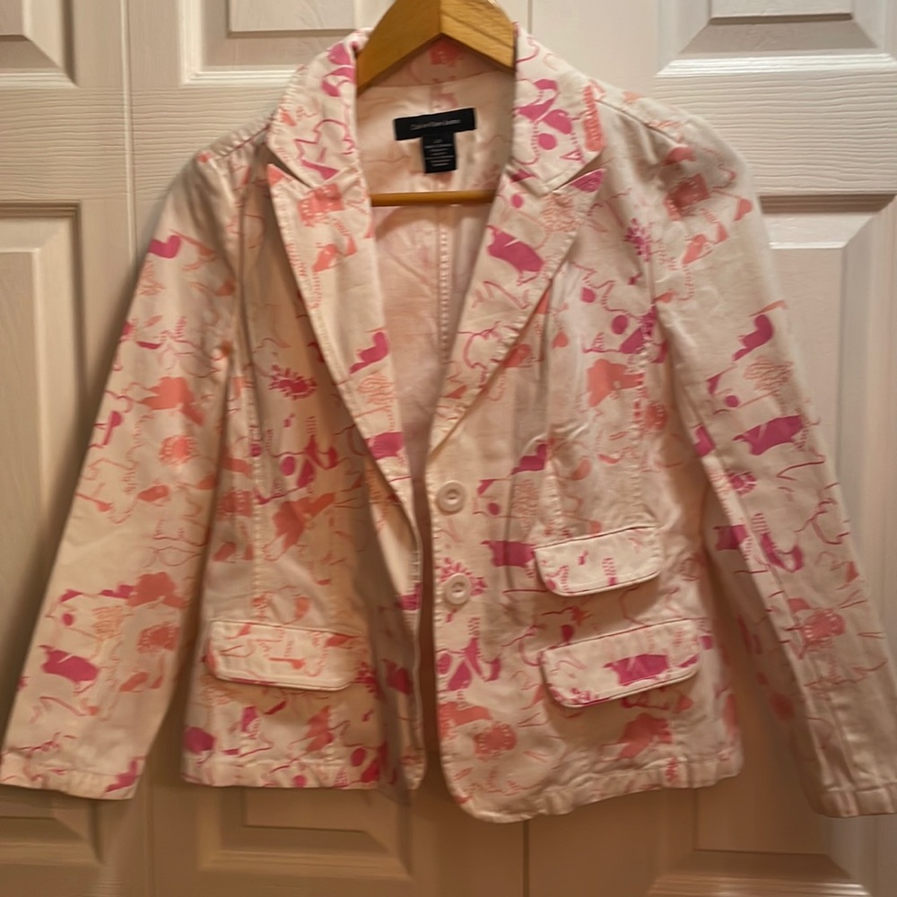 calvin klein jeans jacket size Lcolour pink white 100percent cotton